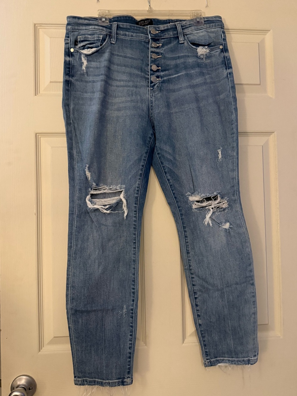 Judy Blue High Waist Button Fly Distressed Boyfriend Jeans Size 13/31